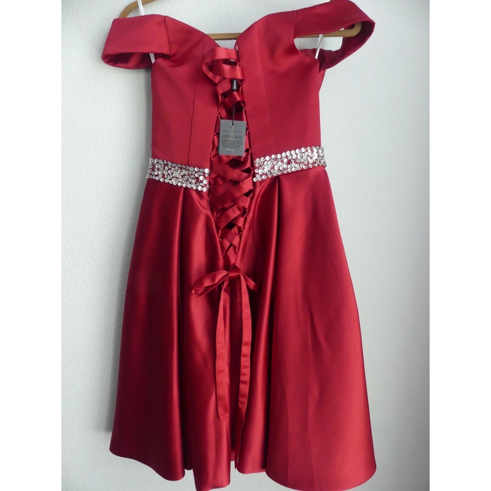 Corset Back Satin Party Dress Size 4 Prom Formal Rhinestone Off Shoulder NWT - Picture 4 of 8